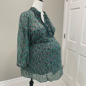 Motherhood Green and Black Patterned Maternity Blouse